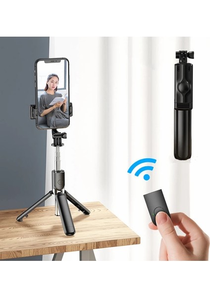 Cep Telefonu Için Siyah Taşınabilir Tripod Selfie Sopa Uzaktan Kumanda ile Teleskopik Telefon Bluetooth Sopa Huawei iPhone 13 Android (Yurt Dışından) indirimleri