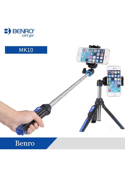 MK10 Turuncu Benro MK10 Cep Telefonu Için Taşınabilir Tripod Bluetooth Selfie Sopa Uzaktan Kumanda Telefon Çubuğu ile Huawei iPhone Android (Yurt Dışından)