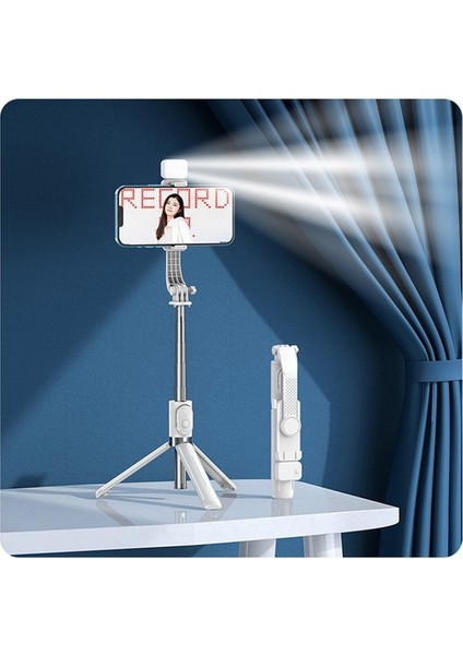 Beyaz Dolgulu Kablosuz Bluetooth El Gimbal Sabitleyici Cep Telefonu Selfie Çubuk Tripod Dolgu Işığı Deklanşörlü Iphone 13 12 Xiaomi Için (Yurt Dışından)