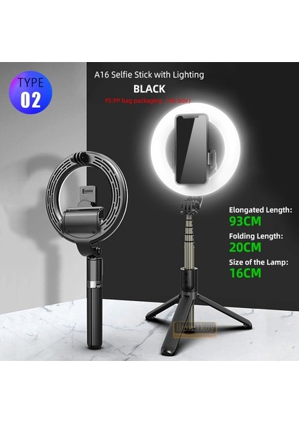 A16 Siyah L07 Selfie 4in1 LED Halka Işık Kablosuz Bluetooth Selfie Mini Tripod El Uzatılabilir Katlanabilir Uzaktan Telefon Tutucu Canlı Çekim (Yurt Dışından)