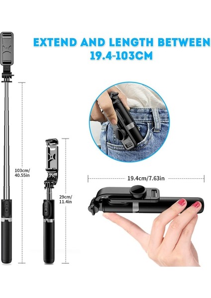 Kablosuz Uzaktan Kumandalı Siyah Selfie Çubuğu Tripod, Mini Uzatılabilir 4'ü 1 Arada Selfie Çubuğu - 360 Döndürme Telefon Standı Tutucu Telefon Için Tripod (Yurt Dışından) fırsatları
