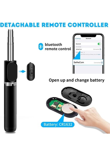 Kablosuz Uzaktan Kumandalı Siyah Selfie Çubuğu Tripod, Mini Uzatılabilir 4'ü 1 Arada Selfie Çubuğu - 360 Döndürme Telefon Standı Tutucu Telefon Için Tripod (Yurt Dışından) indirimleri
