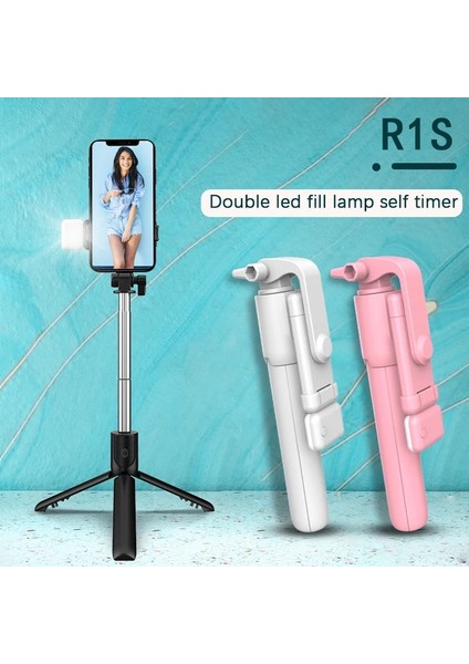 R1S Siyah Işıklı Yeni Kablosuz Bluetooth Uzaktan Kumandalı Selfie Çubuğu Deklanşör Geri Çekilebilir Mini Tripod Katlanabilir Dolgu Işığı Fotoğraf Canlı (Yurt Dışından) fırsatları