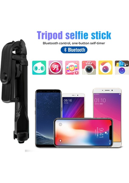 Siyah Kablosuz Bluetooth Selfie Çubuğu Tripod Katlanabilir Tripod Monopod Kamera Tutucu iPhone 13 12 Için Akıllı Telefonlar Huawei Xiaomi Samsung (Yurt Dışından) indirimleri
