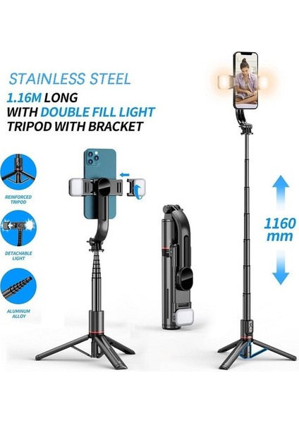 L13 Işıklı Selfie Çubuk Akıllı Telefon Selfie'ler Kamera Sabitleyici Selfie Tripod Montaj Telefon Standı Cep Mobil Tutucu Işık Selfie Çubuğu Bluetooth (Yurt Dışından)
