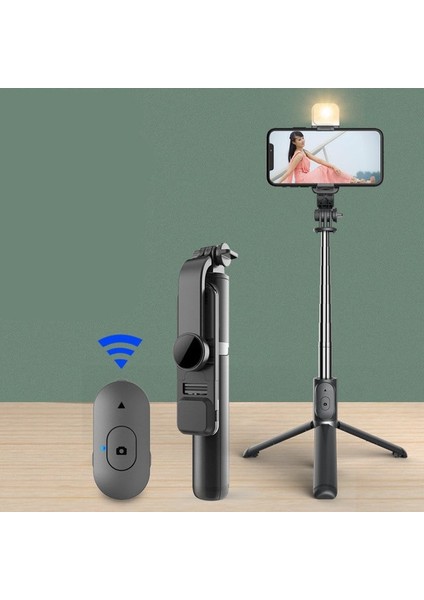 Q02S Siyah Yeni Q02S Kablosuz Bluetooth Selfie Çubuğu Tripod Dolgu Işığı ile Katlanabilir Monopod Iphone Android Akıllı Telefon Için Bluetooth Deklanşör (Yurt Dışından)