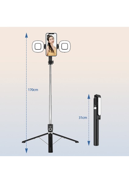 Selfie Çubuğu 1 1.7m Genişletilmiş Versiyon Bluetooth Selfie Çubuğu Çift Doldurma Işığı Tripod, Android Ios Cep Telefonu Için Uzaktan Deklanşör ile (Yurt Dışından) indirimleri