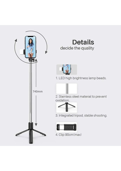 R1S Yeşil Işıklı Yeni Bluetooth Selfie Çubuğu Cep Telefonu Tutucu Geri Çekilebilir Taşınabilir Çok Fonksiyonlu Mini Tripod Kablosuz Uzaktan Deklanşörlü (Yurt Dışından) indirimleri