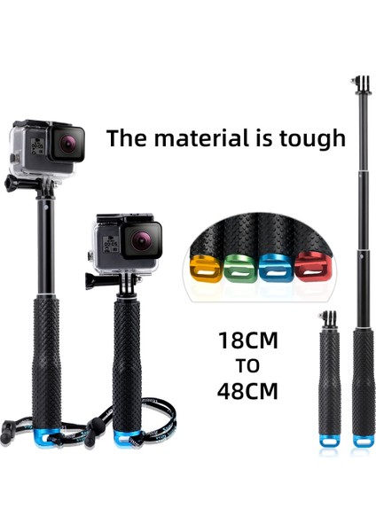 Mavi Hafif Tripod 19 Inç Uzatılabilir Kamera Selfie Sopa Eylem Kamera El Monopod Gopro Hero 10/9/8/7/6/5 Için SJ4000 (Yurt Dışından)