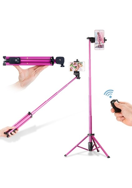 Gül Kırmızı Alüminyum Alaşım Standları Tutucu Bluetooth Selfie Sopa Tripod ile Video Blogger Monopod Için Xiaomi iPhone Huawei Telefonları (Yurt Dışından)
