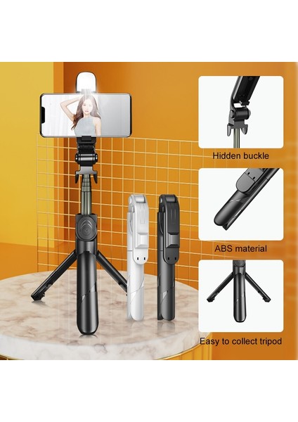 Siyah LED-70CM Uzatılabilir Tripod Cep Telefonu Için Kablosuz Bluetooth Selfie Çubuğu Dolgu Işığı ile Xiaomi iPhone Palo Selfie Için Uzaktan Kumanda (Yurt Dışından)