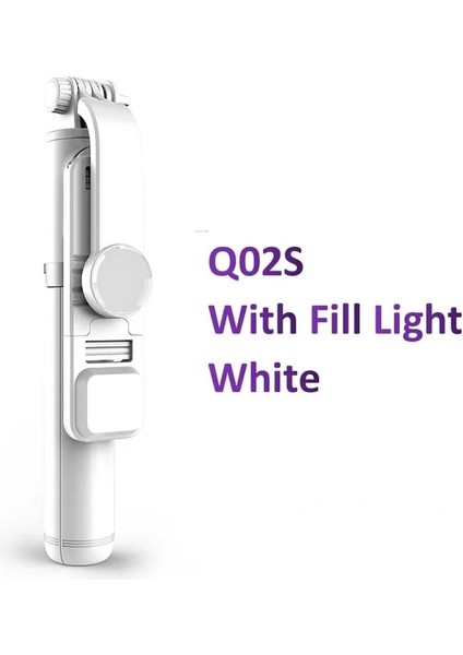 Q02S Beyaz Q02S 3'ü 1 Arada Esnek Dönen Selfie Çubuğu Tripod LED Dolgu Işığı Kablosuz Uzaktan Kumanda Selfie Çubuğu Mini Taşınabilir Selfie Çubuğu (Yurt Dışından)