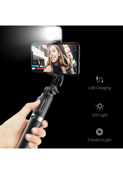 Q02S Beyaz Q02S 3'ü 1 Arada Esnek Dönen Selfie Çubuğu Tripod LED Dolgu Işığı Kablosuz Uzaktan Kumanda Selfie Çubuğu Mini Taşınabilir Selfie Çubuğu (Yurt Dışından)