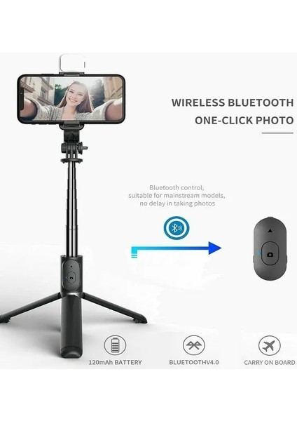 Q02S Beyaz Q02S 3'ü 1 Arada Esnek Dönen Selfie Çubuğu Tripod LED Dolgu Işığı Kablosuz Uzaktan Kumanda Selfie Çubuğu Mini Taşınabilir Selfie Çubuğu (Yurt Dışından)
