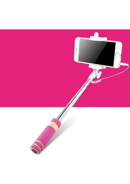 Pembe Mini Selfie Çubuğu Düğme Kablolu Pamuk Malzeme Kolu Monopod Cep Telefonu Için Evrensel (Yurt Dışından)
