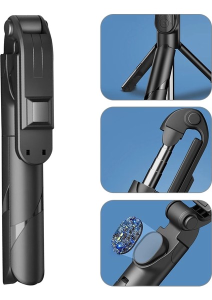 Siyah 3'ü 1 Arada Kablosuz Bt 4.0 Selfie Çubuğu Katlanabilir Mini Tripod Samsung Ios Android Için Uzaktan Kumandalı Uzatılabilir Monopod (Yurt Dışından)