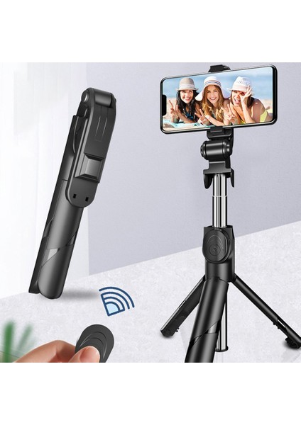 Siyah 3'ü 1 Arada Kablosuz Bt 4.0 Selfie Çubuğu Katlanabilir Mini Tripod Samsung Ios Android Için Uzaktan Kumandalı Uzatılabilir Monopod (Yurt Dışından)