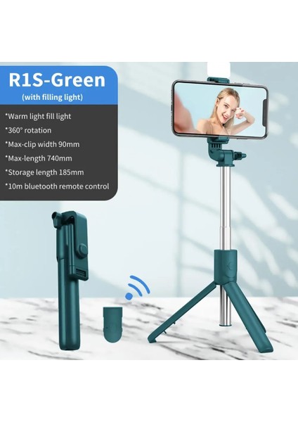 R1S Siyah Ryra 2023 R1/R1S Kablosuz Selfie Çubuğu Katlanabilir Mini Tripod Uzaktan Kumanda ile Genişletilebilir Monopod (Yurt Dışından)
