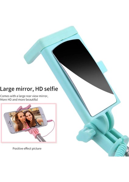 Siyah Kablolu Mini Özçekim Çubuğu Katlanabilir Tripod Monopod Ayna Özçekim Çubuğu El Ios Android Için 3.5mm Ses Hattı Kontrolü (Yurt Dışından)