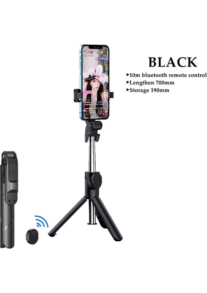 XT02-BLACK Yeni Kablosuz Bluetooth Selfie Çubuğu Taşınabilir Tripod Internet Ünlü Aracı Ios Android Telefon Için Dolgu Işığı ile Uzaktan Deklanşör (Yurt Dışından)