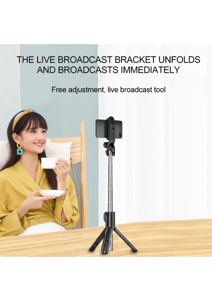 XT02-BLACK Yeni Kablosuz Bluetooth Selfie Çubuğu Taşınabilir Tripod Internet Ünlü Aracı Ios Android Telefon Için Dolgu Işığı ile Uzaktan Deklanşör (Yurt Dışından)