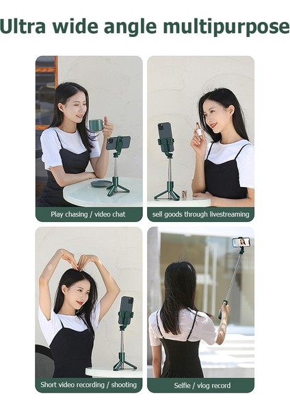 H8S Yeşil Bluetooth Uyumlu Kablosuz Selfie Videoları Sopa Mini Tripod Ios Android Akıllı Telefon Için Uzatılabilir Monopod Uzaktan Deklanşör (Yurt Dışından)