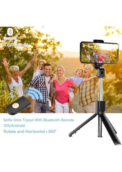 Siyah K07 K07 Kablosuz Bluetooth Selfie Çubuğu Katlanabilir Mini Tripod Genişletilebilir Monopod iPhone Ios Android Için Uzaktan Kumanda ile (Yurt Dışından)