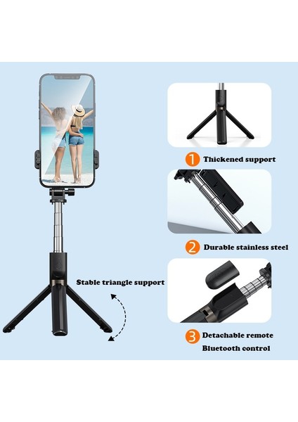 Siyah 3'ü 1 Arada Selfie Çubuğu Tripod Uzatılabilir Monopod, Akıllı Telefon Için Bluetooth Uyumlu Uzaktan Kumanda ile Iphone/samsung Için Selfie Çubuğu (Yurt Dışından)