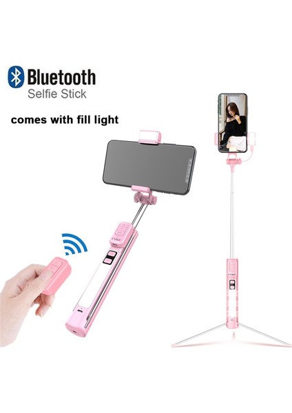 Siyah 2019 Yeni 4 In 1 Bluetooth IPhone Selfie Çubuğu Tripod LED Işık Entegre Çok Fonksiyonlu Video Canlı Yayın Braketi (Yurt Dışından)