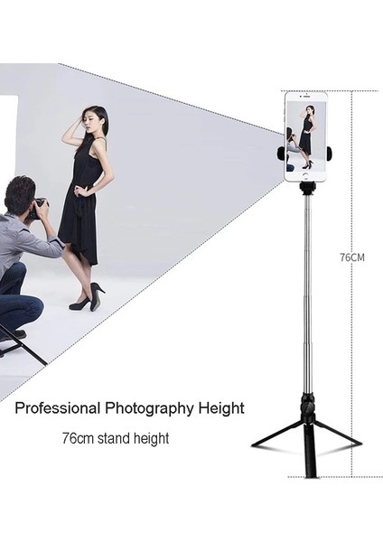 Siyah Selfie Çubuğu Tripod Uzaktan Kumanda ile Kızlar Için Huawei iphone Akıllı Telefon Kablosuz Bluetooth Monopod Selfie Çubuğu Tripod ile (Yurt Dışından)