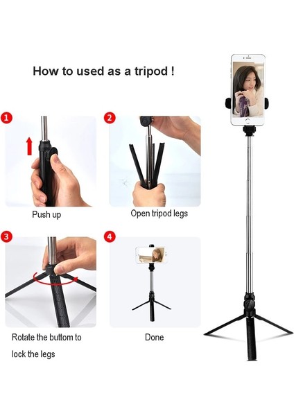 Siyah Selfie Çubuğu Tripod Uzaktan Kumanda ile Kızlar Için Huawei iphone Akıllı Telefon Kablosuz Bluetooth Monopod Selfie Çubuğu Tripod ile (Yurt Dışından)