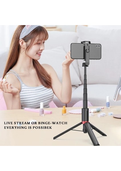 NA-ST130-R Selfie Çubuğu 51" iPhone Huaweı Xiaomi Samsung Için Uzatılabilir Güçlendirilmiş Alüminyum Tripod Bluetooth Seyahat Telefonu Selfie Standı ile (Yurt Dışından)