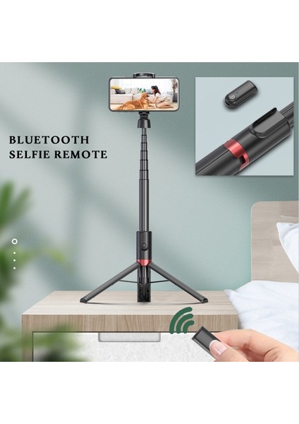 NA-ST130-R Selfie Çubuğu 51" iPhone Huaweı Xiaomi Samsung Için Uzatılabilir Güçlendirilmiş Alüminyum Tripod Bluetooth Seyahat Telefonu Selfie Standı ile (Yurt Dışından)
