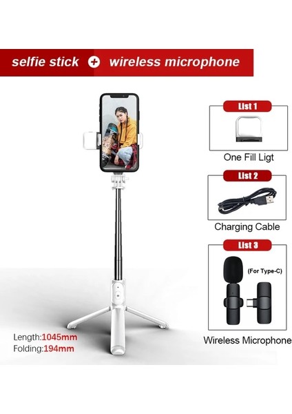 Beyaz Ekle Tc Roreta 2022 Yeni Katlanabilir Kablosuz Bluetooth Selfie Çubuğu Tripod Monopod Deklanşör Dolgu Işığı Paslanmaz Çelik Selfie Stck (Yurt Dışından)