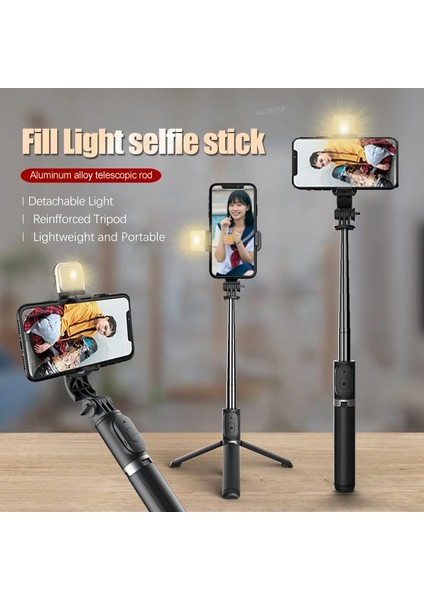 Beyaz Ekle Tc Roreta 2022 Yeni Katlanabilir Kablosuz Bluetooth Selfie Çubuğu Tripod Monopod Deklanşör Dolgu Işığı Paslanmaz Çelik Selfie Stck (Yurt Dışından)