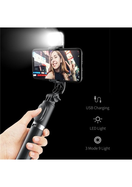 Beyaz Ekle Tc Roreta 2022 Yeni Katlanabilir Kablosuz Bluetooth Selfie Çubuğu Tripod Monopod Deklanşör Dolgu Işığı Paslanmaz Çelik Selfie Stck (Yurt Dışından)