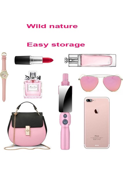 Pembe 5-In-1 Kablosuz Bluetooth Uzaktan Kumanda Katlanabilir El Selfie Sopa Mini Taşınabilir Paslanmaz Çelik Ayna ile Tripod (Yurt Dışından)