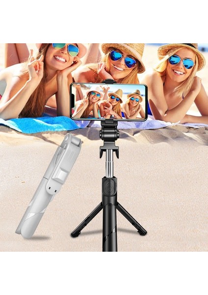 Siyah 3'ü 1 Arada Kablosuz Bt 4.0 Selfie Çubuğu Katlanabilir Mini Tripod Samsung Ios Android Için Uzaktan Kumandalı Uzatılabilir Monopod (Yurt Dışından)