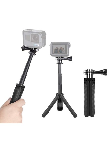 Siyah Uzatılabilir El Selfie Sopa Gopro Taşınabilir Vlog Kolu Gopro Hero Için Tripod Standı 9 8 7 6 5 Max Hero9 Djı Osmo Eylem Kamera (Yurt Dışından)