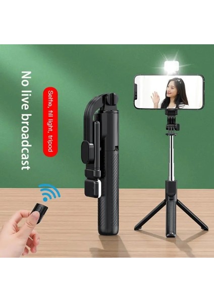 01IŞIKLI Kaygan Desen Cep Telefonu Selfie Çubuğu Blutooth Entegre Genişletilmiş Video Kamera Braketi Teleskopik Canlı 2-Gear Tripod (Yurt Dışından)
