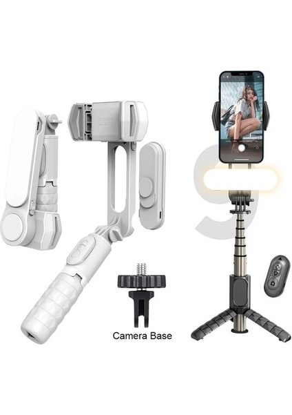 Stil E Beyaz LED Selfie Çubuğu Gimbal Sabitleyici Tripodlu Telefon Tutucu Mobil Stand Eylem Kamera LED Işık Cep Akıllı Telefon Monopod Fotoğraf (Yurt Dışından)