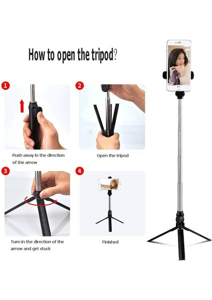 Siyah 2020 Taşınabilir Mini Selfie Çubuğu Tripod ile Kablosuz Uzaktan Kumandalı Bluetooth Selfie Çubuğu Akıllı Telefon Için iPhone Huawei Xiaomi (Yurt Dışından) fırsatları