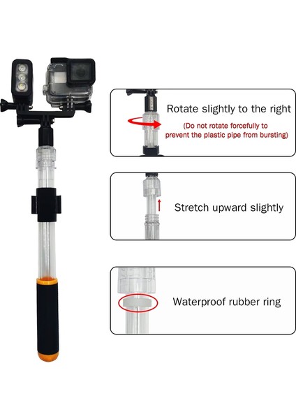 Adaptör Ekleyin Hongdak Monopod Su Geçirmez Kristal Selfie Sopa Teleskopik Şeffaf Dalış Çubuk Telefon Gopro Go Pro Hero 10 9 8 7 6 5 Sjcam (Yurt Dışından)