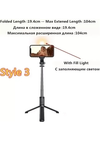 Maksimum 101CM 3'ü 1 Arada Bluetooth Uyumlu Selfie Çubuğu Tripod Bluetooth Uyumlu Deklanşörlü Uzatılabilir Monopod Akıllı Telefon Için LED Işık (Yurt Dışından) fiyatları