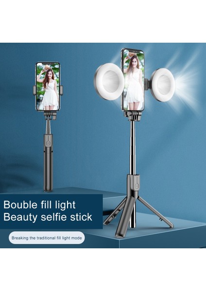 Pembe-Işık Yok Mamen 3'ü 1 Arada Kablosuz Bluetooth Uyumlu Selfie Çubuğu, Çift Dolgu Işığı ile Ios Android Akıllı Telefon Için Katlanabilir Mini Tripod (Yurt Dışından)