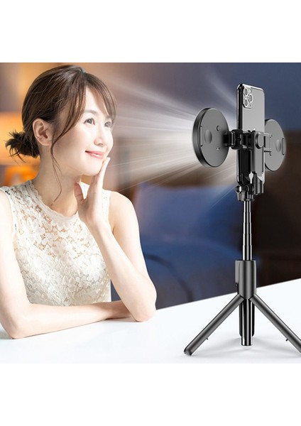 Pembe-Işık Yok Mamen 3'ü 1 Arada Kablosuz Bluetooth Uyumlu Selfie Çubuğu, Çift Dolgu Işığı ile Ios Android Akıllı Telefon Için Katlanabilir Mini Tripod (Yurt Dışından)