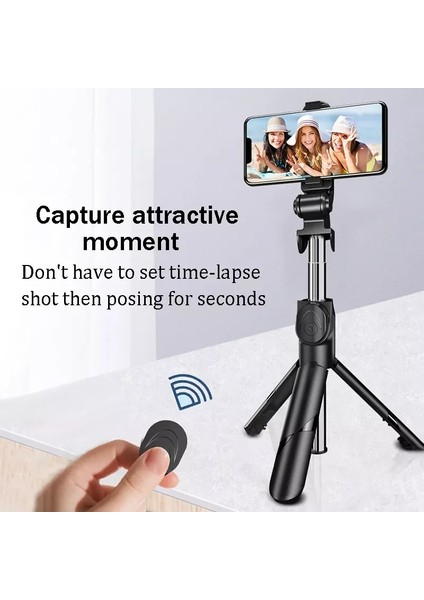 Siyah XT02 Bluetooth Uyumlu Selfie Çubuğu Cep Telefonu Tutucu Kolu Geri Çekilebilir Taşınabilir Çok Fonksiyonlu Tripod Telefon (Yurt Dışından) fırsatları