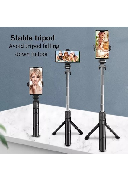 Siyah XT02 Bluetooth Uyumlu Selfie Çubuğu Cep Telefonu Tutucu Kolu Geri Çekilebilir Taşınabilir Çok Fonksiyonlu Tripod Telefon (Yurt Dışından) indirimleri