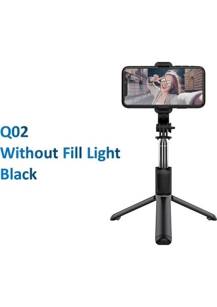 Q02 Siyah Kablosuz Bluetooth Uyumlu Selfie Çubuğu Katlanabilir Mini Tripod Deklanşör Ios Android Için Uzaktan Kumanda (Yurt Dışından)
