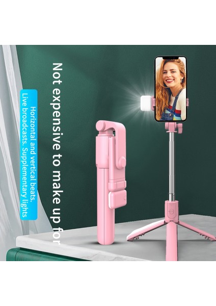 Siyah Işıklı Kablosuz Bluetooth Uyumlu Selfie Çubuğu LED Halka Işıklı Katlanabilir Tripod Monopod iPhone Için Android Canlı Tripod (Yurt Dışından)